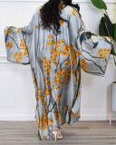 Fashion Women Long Sleeve Printed Florals Jackets Black Red Green Orange Rosy One Size