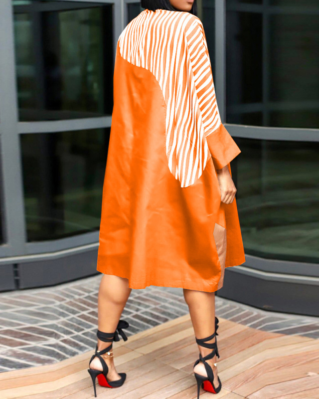 Women Lapel Button Colorblock Printed Loose Shirt Dress Casual Midi Dresses Plus Size Dress Black Red Green Orange S-4XL