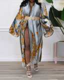Fashion Women Long Sleeve Printed Florals Jackets Black Red Green Orange Rosy One Size