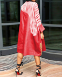 Women Lapel Button Colorblock Printed Loose Shirt Dress Casual Midi Dresses Plus Size Dress Black Red Green Orange S-4XL