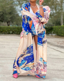 Fashion Women Long Sleeve Printed Florals Jackets Black Red Green Orange Rosy One Size