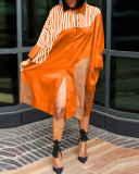 Women Lapel Button Colorblock Printed Loose Shirt Dress Casual Midi Dresses Plus Size Dress Black Red Green Orange S-4XL