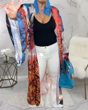 Fashion Women Long Sleeve Printed Florals Jackets Black Red Green Orange Rosy One Size