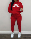 Women Embroidered Plush Hoodies Pants Sets Two Pieces Outfit Pink Red Grey Black Khaki Brown S-2XL