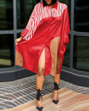 Women Lapel Button Colorblock Printed Loose Shirt Dress Casual Midi Dresses Plus Size Dress Black Red Green Orange S-4XL