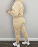 Women Embroidered Plush Hoodies Pants Sets Two Pieces Outfit Pink Red Grey Black Khaki Brown S-2XL