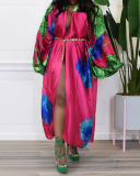 Fashion Women Long Sleeve Printed Florals Jackets Black Red Green Orange Rosy One Size