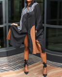 Women Lapel Button Colorblock Printed Loose Shirt Dress Casual Midi Dresses Plus Size Dress Black Red Green Orange S-4XL