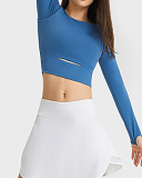 Autumn Women O-neck Solid Color Long Sleeve Running Crop Tpp Yoga Tops 4-12