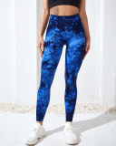 Women Tie-Dye High Waist Fitness Pants Peach Hip Lift Yoga Pants Sports Tights Quick-Drying Nine-Point Pants