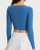 Autumn Women O-neck Solid Color Long Sleeve Running Crop Tpp Yoga Tops 4-12