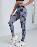 Women Tie-Dye High Waist Fitness Pants Peach Hip Lift Yoga Pants Sports Tights Quick-Drying Nine-Point Pants