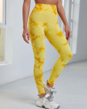 Women Tie-Dye High Waist Fitness Pants Peach Hip Lift Yoga Pants Sports Tights Quick-Drying Nine-Point Pants