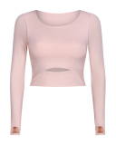 Autumn Women O-neck Solid Color Long Sleeve Running Crop Tpp Yoga Tops 4-12