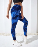 Women Tie-Dye High Waist Fitness Pants Peach Hip Lift Yoga Pants Sports Tights Quick-Drying Nine-Point Pants