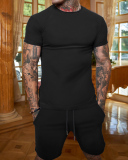 Solid Color Men's T-shirt Short Suit Sports Wear Two-piece Sets M-3XL