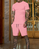 Solid Color Men's T-shirt Short Suit Sports Wear Two-piece Sets M-3XL