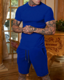 Solid Color Men's T-shirt Short Suit Sports Wear Two-piece Sets M-3XL