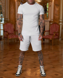 Solid Color Men's T-shirt Short Suit Sports Wear Two-piece Sets M-3XL