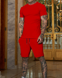 Solid Color Men's T-shirt Short Suit Sports Wear Two-piece Sets M-3XL