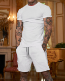 Solid Color Men's T-shirt Short Suit Sports Wear Two-piece Sets M-3XL