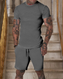 Solid Color Men's T-shirt Short Suit Sports Wear Two-piece Sets M-3XL