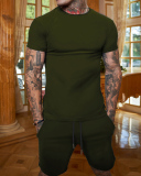 Solid Color Men's T-shirt Short Suit Sports Wear Two-piece Sets M-3XL