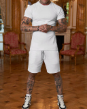Solid Color Men's T-shirt Short Suit Sports Wear Two-piece Sets M-3XL