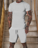 Solid Color Men's T-shirt Short Suit Sports Wear Two-piece Sets M-3XL