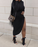 Women Fashion Solid Color High Slit Sexy Midi Dresses Blue Wine Red White Black S-2XL