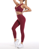 Yoga Solid Color Running Tight Peach Hip Lift  Three Piece Sets Black Wine Red Green S-XL