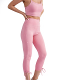 Fashion Puff Shoulder Long Sleeves Coat Bra Drawsting Pants Yoga Three-piece Sets