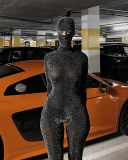 Women Fall Fashion Sexy Glitter Backless Turtleneck Long Sleeve Slim Hoodie Jumpsuit Black S-L