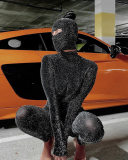 Women Fall Fashion Sexy Glitter Backless Turtleneck Long Sleeve Slim Hoodie Jumpsuit Black S-L