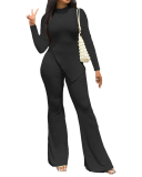 Women Solid Color Long Sleeve O Neck Irregular Fashion Pants Sets Two Pieces Outfit Red Light Green Black White Pink S-2XL