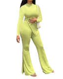 Women Solid Color Long Sleeve O Neck Irregular Fashion Pants Sets Two Pieces Outfit Red Light Green Black White Pink S-2XL