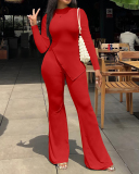 Women Solid Color Long Sleeve O Neck Irregular Fashion Pants Sets Two Pieces Outfit Red Light Green Black White Pink S-2XL