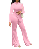 Women Solid Color Long Sleeve O Neck Irregular Fashion Pants Sets Two Pieces Outfit Red Light Green Black White Pink S-2XL