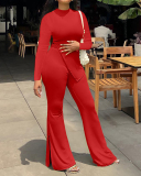 Women Solid Color Long Sleeve O Neck Irregular Fashion Pants Sets Two Pieces Outfit Red Light Green Black White Pink S-2XL