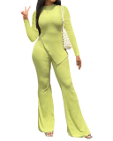 Women Solid Color Long Sleeve O Neck Irregular Fashion Pants Sets Two Pieces Outfit Red Light Green Black White Pink S-2XL