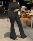 Women Solid Color Long Sleeve O Neck Irregular Fashion Pants Sets Two Pieces Outfit Red Light Green Black White Pink S-2XL