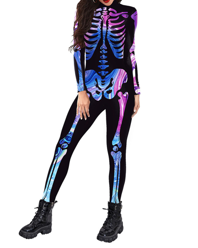 Long Sleeve Skull Printed Sexy Jumpsuit Halloween Costume
