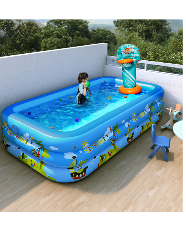 Inflatable Kids Swimming Pool Outdoor With Slide Swimming Ring Electric Air Pump Boy Girl Baby Square Large Size Summer