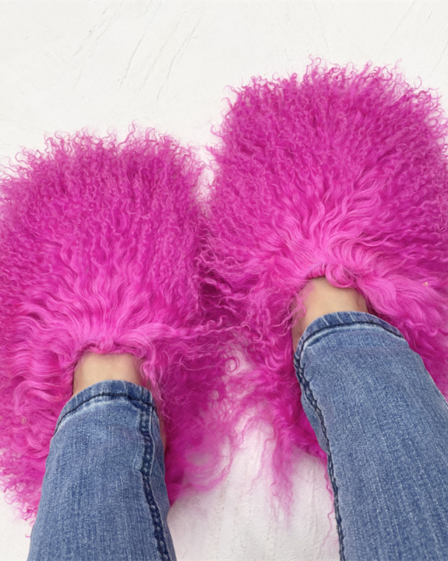 Pre sale Wholesale Fashion Warm Mongolian Fur Slides
