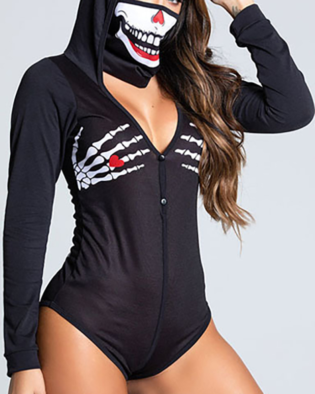 Fashion Zombie Skeleton Vampire Demon Grim Reaper Bones Suit Long Sleeve Hoodies Bodysuit Halloween Costume
