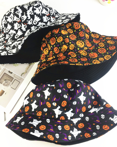 Halloween Pumpkin Devil Expression Fisherman Hat Men And Women Hip-Hop Hat