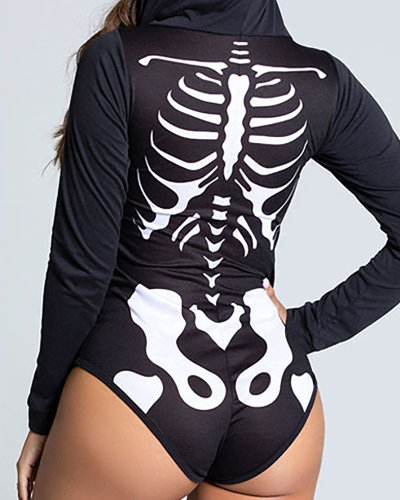 Fashion Zombie Skeleton Vampire Demon Grim Reaper Bones Suit Long Sleeve Hoodies Bodysuit Halloween Costume