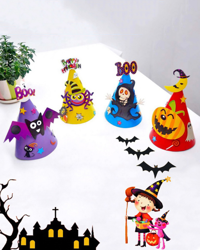 Wholesale Halloween Paper Kids Toys Halloween Decorations Hats Cartoon Hats