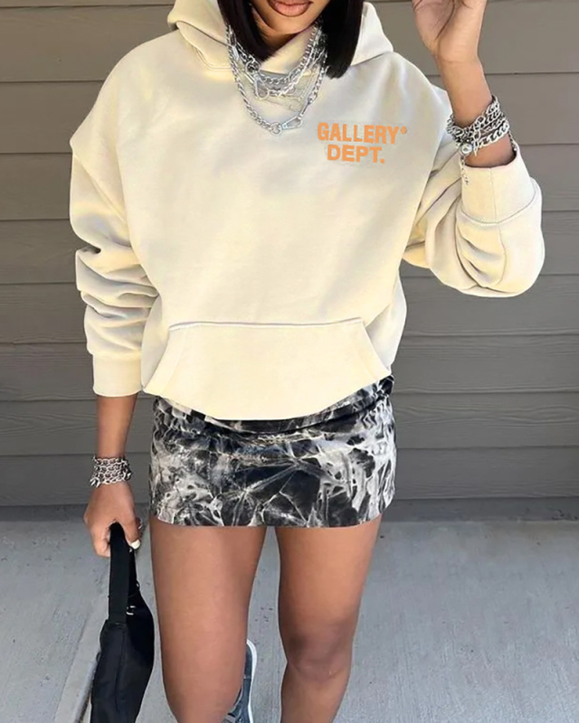 Women's Trendy Fashion Unisex Style Fleece Hoodie Black Beige Gray S-XL