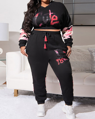 Plus Size Sporty Two Piece Casual Two Piece Pant Set XL-5XL